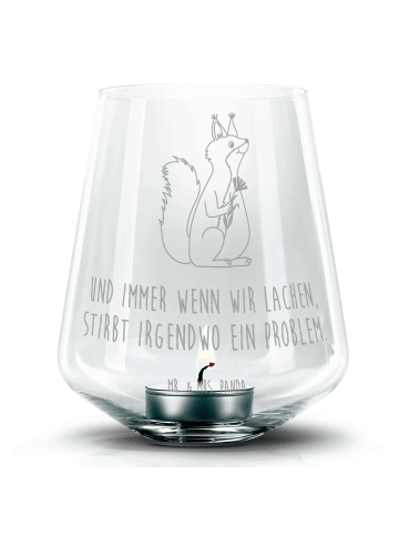 Mr. & Mrs. Panda Graviertes Windlicht Eichhörnchen Blume mit Spruch in Transparent