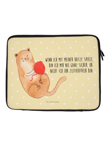 Mr. & Mrs. Panda Laptoptasche Katze Wolle mit Spruch in Gelb Pastell