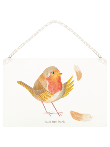 Mr. & Mrs. Panda Holzschild Rotkehlchen Federn ohne Spruch in Transparent