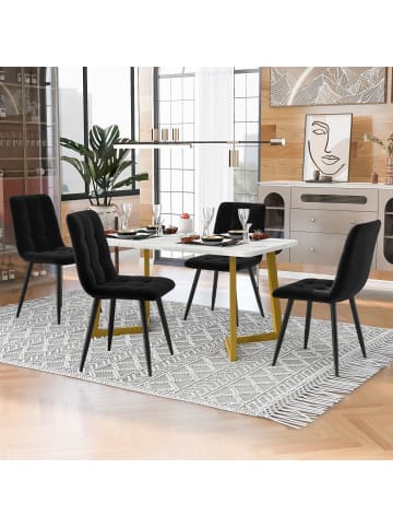 ABRIHOME Esstisch Set in Golden Weiß 5-tlg mit 4 Stühlen Samt Tischbeine für Esszimmer