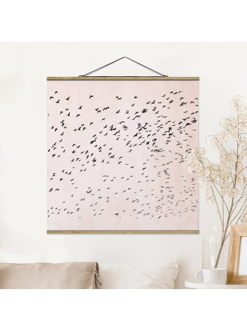 WALLART Stoffbild - Vogelschwarm im Sonnenuntergang in Rosa