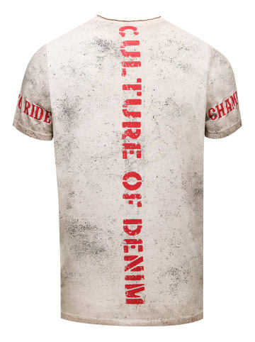Rusty Neal Vintage Biker T-Shirt Oil Wash mit Raw Edge & Front- und Backprint in Stone
