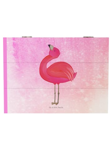 Mr. & Mrs. Panda Holzkiste Flamingo Stolz ohne Spruch in Aquarell Pink