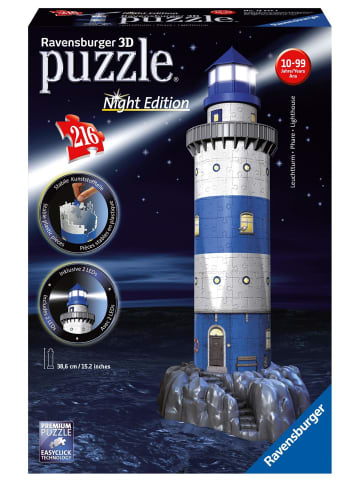 Ravensburger Leuchtturm bei Nacht. 3D-Puzzle 216 Teile | Erleben Sie Puzzeln in der 3....