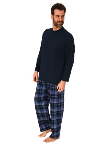 NORMANN Schlafanzug lang Pyjama karierte FlanellHose - 76562 in marine