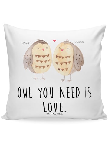 Mr. & Mrs. Panda Dekokissen Eulen Liebe mit Spruch in Weiß