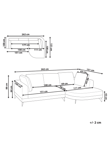 Beliani Ecksofa MARUM in Blau/Schwarz - (W) 262 x (H) 88 x (L) 151 cm