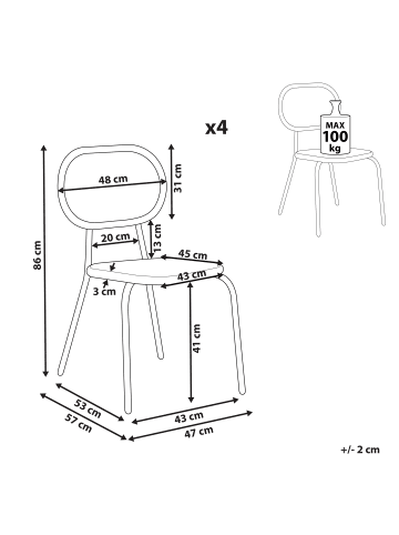 Beliani 4er-Set Esszimmerstuhl PRATELLO in /Beige/Schwarz