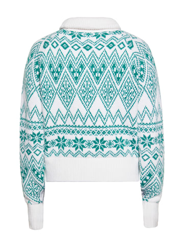 myMo Damen Strick Pullover in Grün Weiss