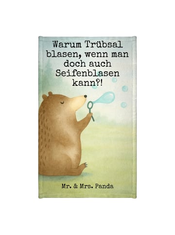 Mr. & Mrs. Panda Gästehandtuch Bär Seifenblasen Design mit Spruch in Weiß