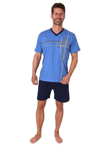 NORMANN Shorty Schlafanzug kurzarm Pyjama in blau