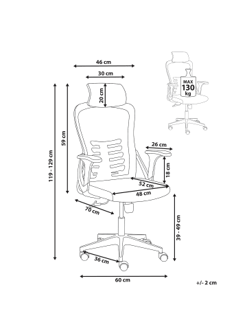 Beliani Professioneller Bürostuhl ERGONOX in Schwarz - (W) 60 x (H) 119 x (L) 70 cm