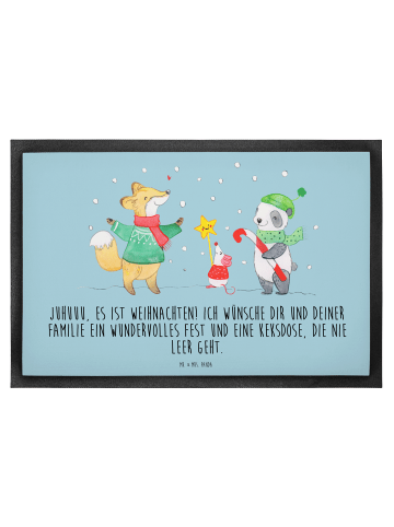 Mr. & Mrs. Panda Fußmatte Winter Weihnachtsfreude mit Spruch in Eisblau