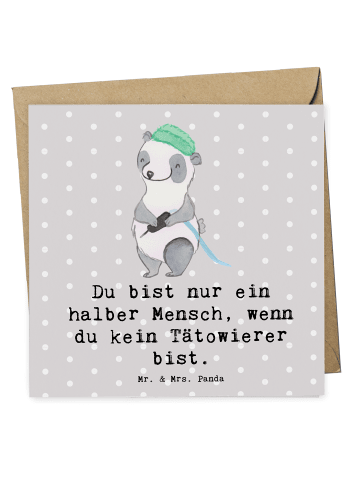 Mr. & Mrs. Panda Deluxe Karte Tätowierer Herz mit Spruch in Grau Pastell