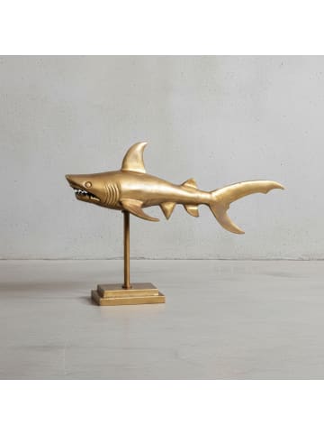 KADIMA DESIGN Dekofigur Hai Aluminium Maritim 70 cm mit Sockel, Design Metall in Gold