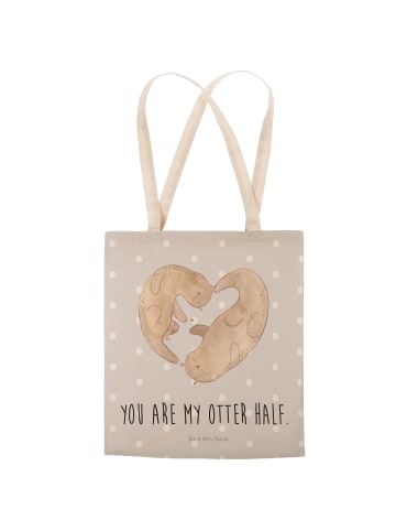 Mr. & Mrs. Panda Shopping Bag Otter Herz mit Spruch in Grau Pastell