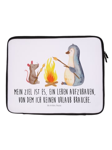 Mr. & Mrs. Panda Notebook Tasche Pinguin Lagerfeuer mit Spruch in Weiß