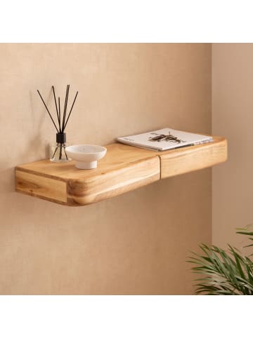 FineBuy Wandregal in Braun / Akazie / 80x20x8