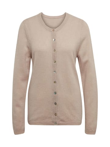 GOLDNER Kurzgröße: Eleganter Herbstcardigan mit Rundhals in sand