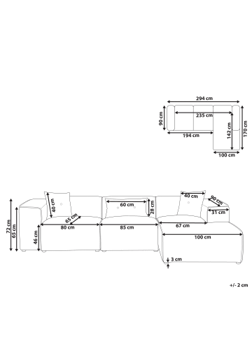 Beliani Ecksofa DOLVA in Weiß/Schwarz - (W) 294 x (H) 72 x (L) 170 cm