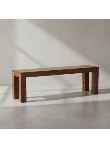 KADIMA DESIGN Holzbank Massiv | Sheesham, 120x45x35cm, Landhausstil in Braun
