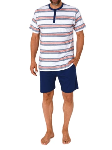 NORMANN Kurzarm Schlafanzug Pyjama Shorty Streifen in orange