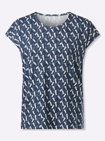 Sieh an! Kurzarm-Shirt in dunkelblau-ecru-bedruckt