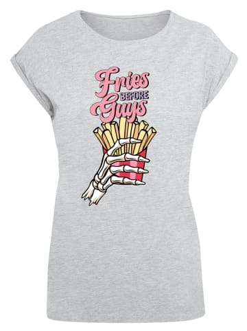 F4NT4STIC Extended Shoulder T-Shirt Anti Valentinstag Fries in grau meliert