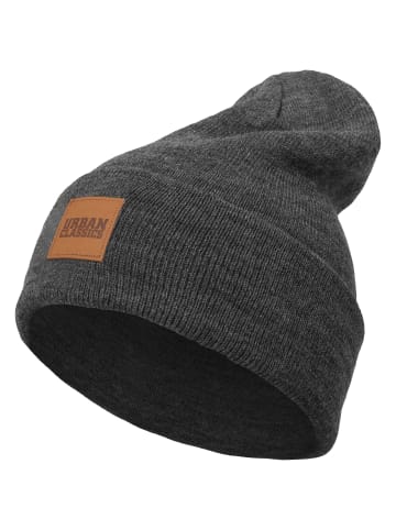 Urban Classics Urban Classics Unisex Synthetic Leatherpatch Long Beanie in charcoal