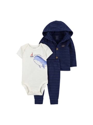 carter's 3-tlg. Set Body kurzarm, Jogginghose und Jacke mit Kapuze Ringel Wal in Blau