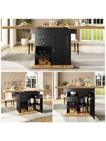 ABRIHOME Esstisch Ausziehtisch Küchentisch mit Snackregal und Weinregal, Schwarz