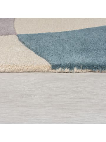 KADIMA DESIGN Eleganter Wohnzimmer-Teppich aus 100% Wolle in Türkis-Beige