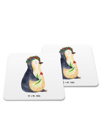 Mr. & Mrs. Panda Tischuntersetzer Pinguin Blumen ohne Spruch in Weiß