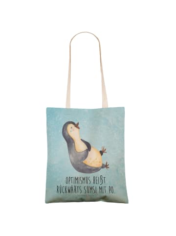 Mr. & Mrs. Panda Schultertasche Pinguin Lachen mit Spruch in Eisblau