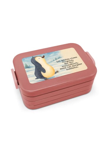 Mr. & Mrs. Panda Frühstücksbox Pinguin mHerzieren Design mit Sp... in Rot Pastell