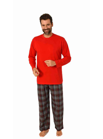 NORMANN Schlafanzug Pyjama langarm Flanell Hose Oberteil in rot