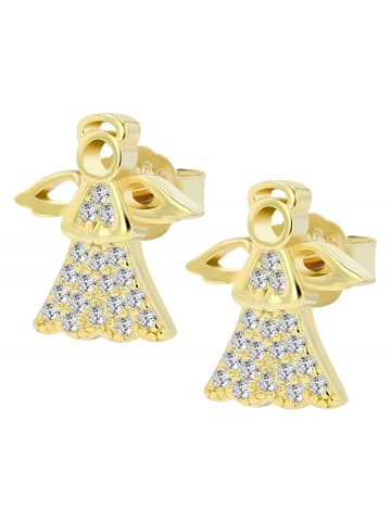 Adeliás Damen Ohrstecker Engel aus 925 Silber mit Zirkonia in gold