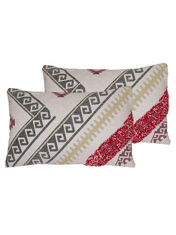 Beliani 2er-Set Dekokissen BETULA in Beige/Grau/Rot