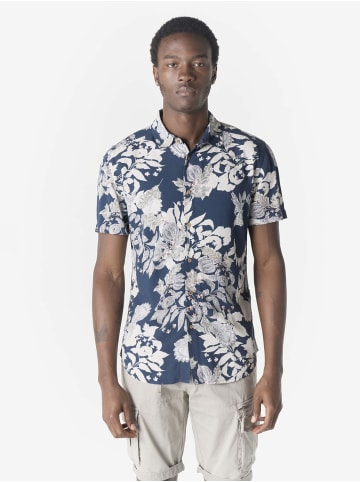 KOROSHI Herren kurzarm-viskosehemd in blau