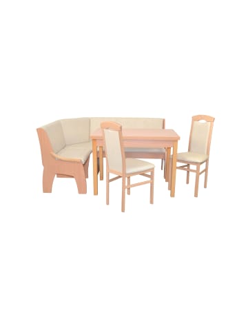 möbel-direkt 4tlg. Eckbankgruppe 125x165 cm Schenkelmaß in Buche-Nachbildung/creme