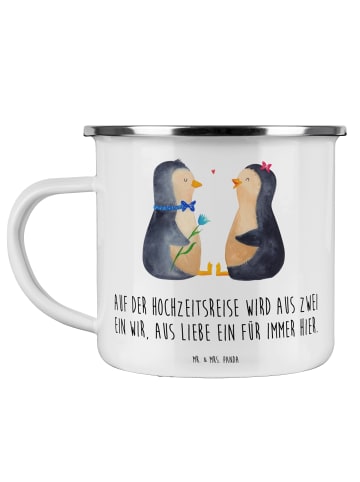Mr. & Mrs. Panda Camping Emaille Tasse Hochzeitsreise Ewige Lieb... in Weiß