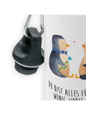 Mr. & Mrs. Panda Kindertrinkflasche Pinguin Pärchen mit Spruch in Weiß