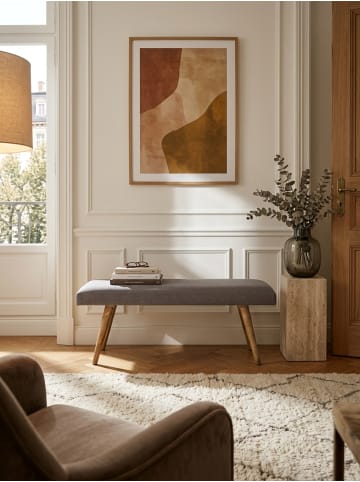 KADIMA DESIGN Sitzbank Stoff / Massivholz Bank 117x51x38 cm im Retro Stil, 2er in Grau