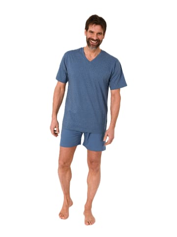 NORMANN Kurzarm Schlafanzug Pyjama Shorty in blau
