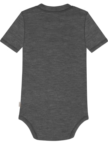 Normani Outdoor Sports Baby Kurzarm Body aus 100 % Bio-Merinowolle mit Druckknopf in Anthrazit