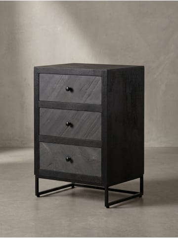 KADIMA DESIGN Nachttisch Mango Massivholz / Steinoptik 40x60x30 cm Nachtschrank in Schwarz