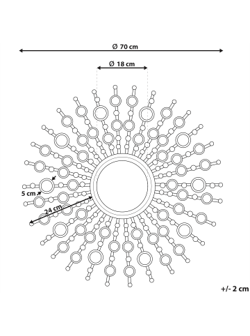 Beliani Dekospiegel BLOIS in Gold - (W) 70 x (H) 70 x (L) 3 cm