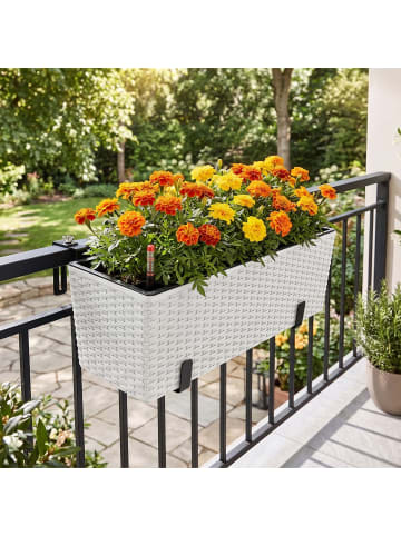 relaxdays Balkonkasten "Rattan" mit Halterung in Weiß - (B)50 x (H)19 x (T)19 cm
