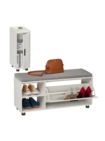 relaxdays 2-tlg. Schuhbank mit Schrank Set in Weiß/ Grau