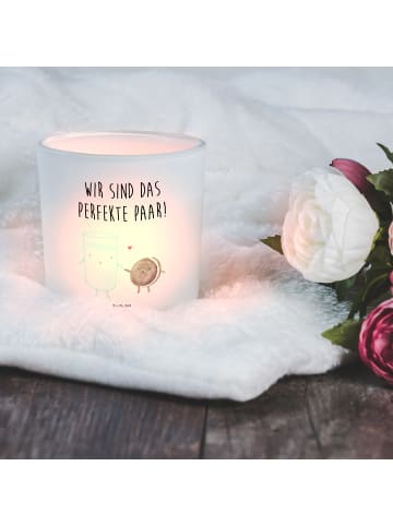 Mr. & Mrs. Panda Windlicht Glas Milch Keks mit Spruch in Transparent